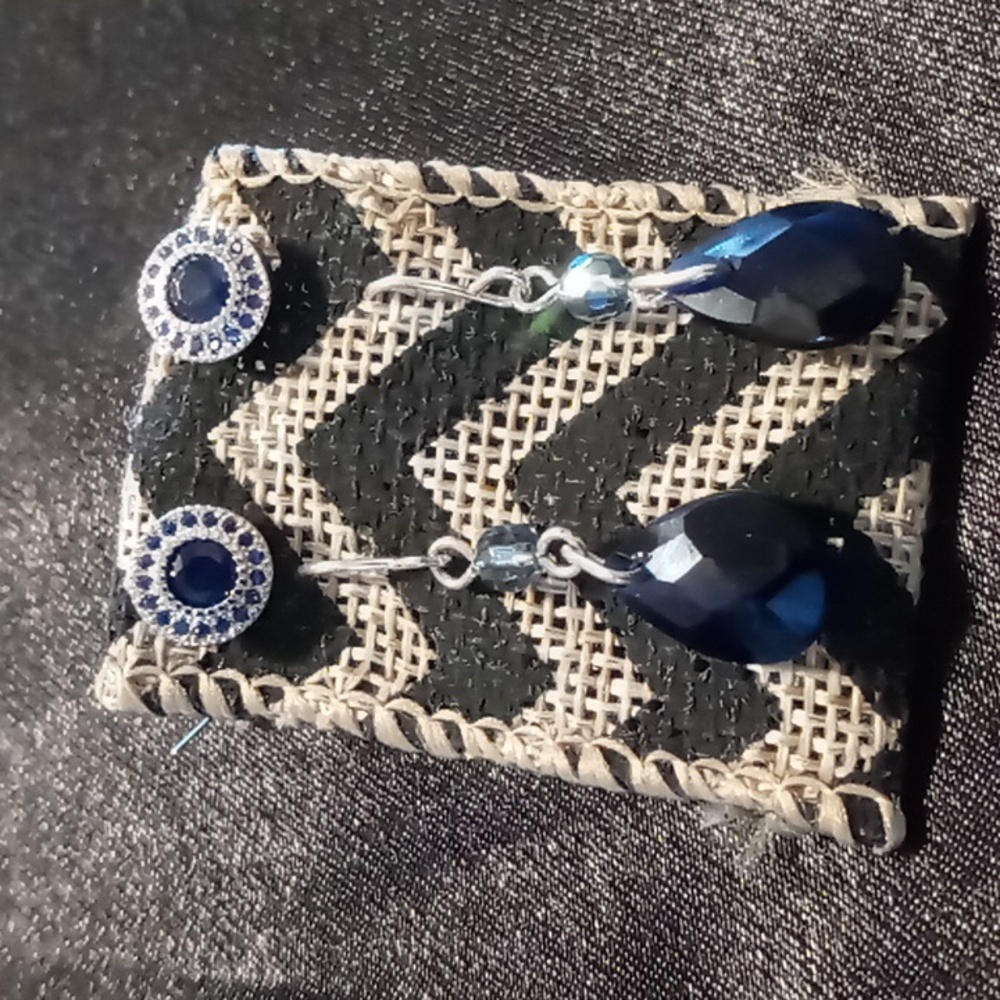 Claire's Blue crystal stud and drop crystal earrings.